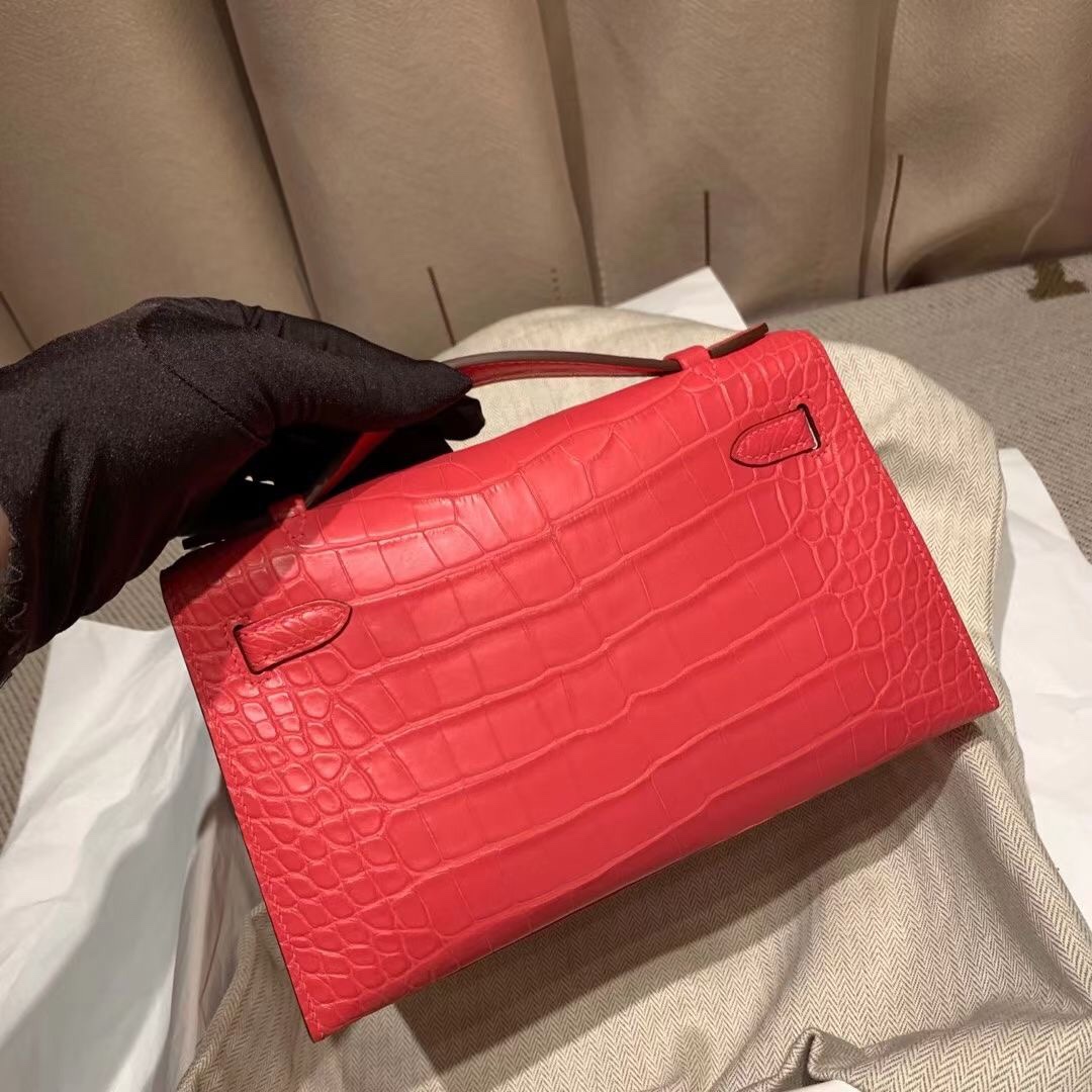 에르메스 미니 켈리백22 레드 금장 악어가죽